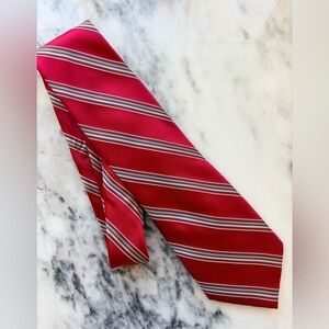 Bugatti Red and Gray 100% Silk Striped Tie